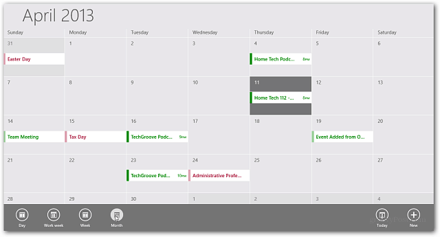 App za kalendar Windows RT