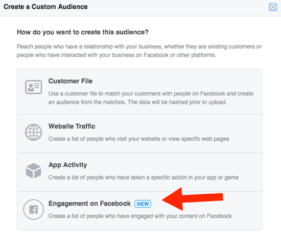 Postavite prilagođenu Facebook publiku na temelju angažmana.
