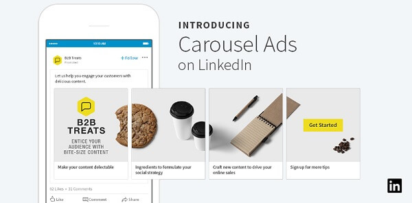 LinkedIn je predstavio nove oglase na vrtuljku za sponzorirani sadržaj koji mogu sadržavati do 10 prilagođenih kartica koje se mogu prevlačiti.