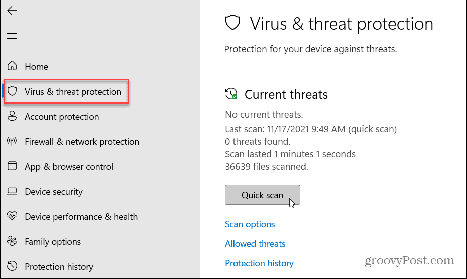 Zaštita od virusa i prijetnji Windows 11