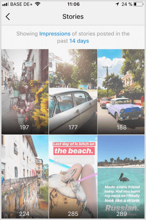 Pogledajte podatke o Instagram Stories Impressions u Instagram Analytics.