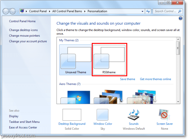 odaberite novu rss temu u sustavu Windows 7