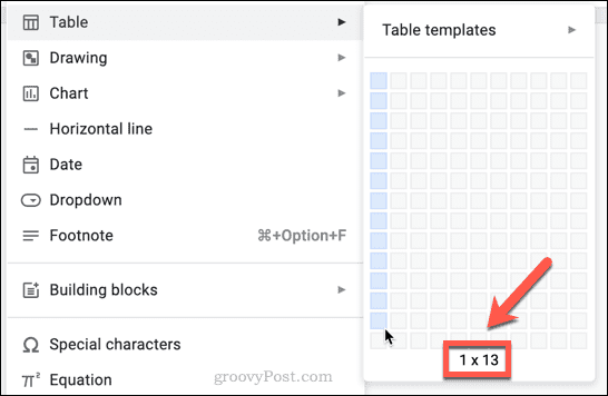 veličina tablice u google dokumentima
