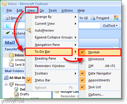 Outlook 2007 Traka obaveza - prilagodite prikaz na normalan