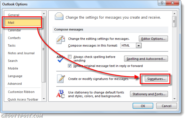 potpisi pošte u opcijama Outlook 2010