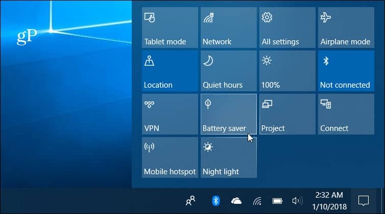 Akcijski centar za uštedu baterije sustava Windows 10