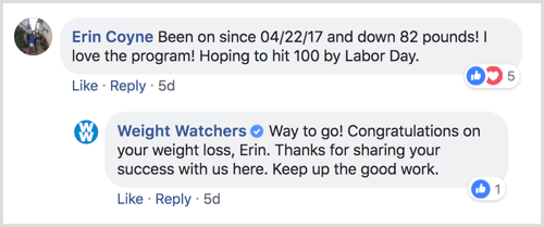 primjer odgovora Facebook stranice na komentar korisnika