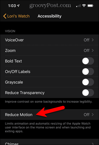 Na iPhoneu dodirnite opciju Reduce Motion