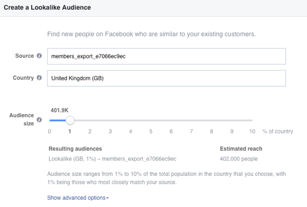Stvorite Facebook sličnu publiku s popisa e-pošte.