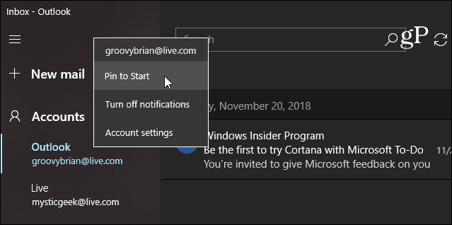 Prikvači aplikaciju Windows 10 Start Mail