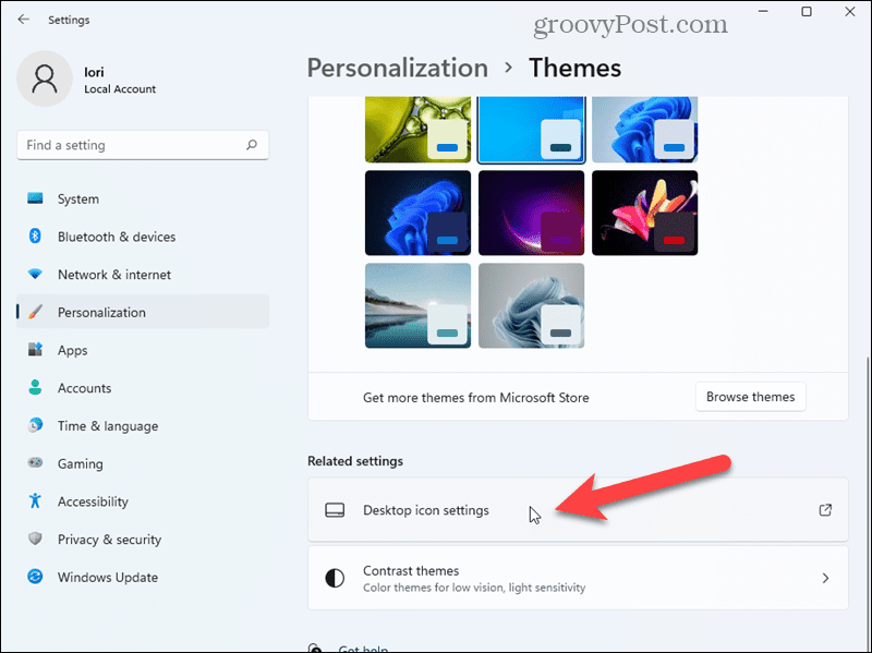 Kliknite Postavke ikone radne površine na zaslonu Personalizacija u Postavkama