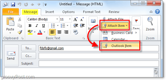 priložite Outlook stavku e-pošti