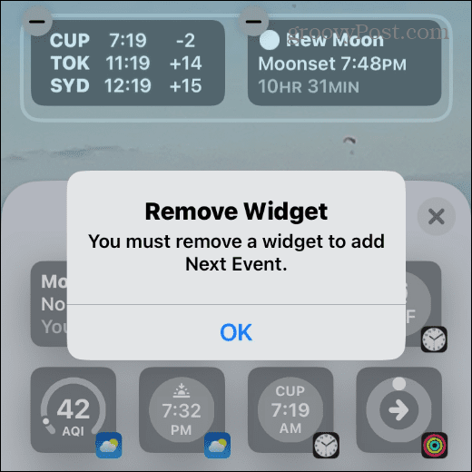 pogreška uklanjanja widgeta