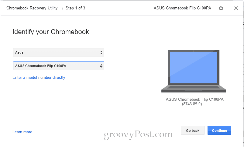 program za oporavak chromebooka odaberite model