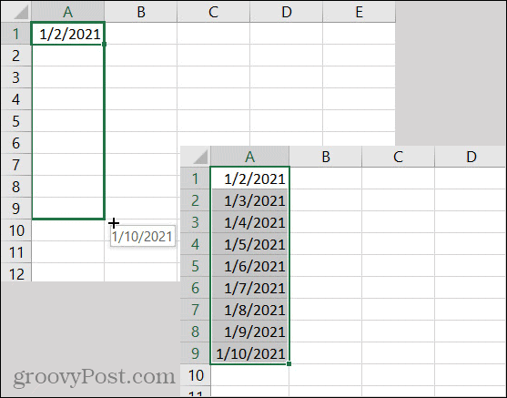 Datumi automatskog popunjavanja u programu Excel