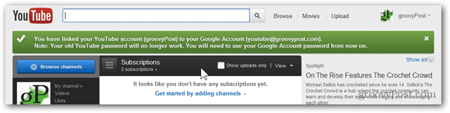 Povežite račun YouTubea s novim Google računom - potvrda - račun je premješten