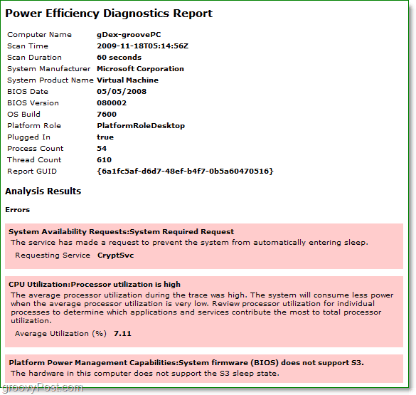 pogledajte izvještaj dijagnostike napajanja radi učinkovitosti napajanja u sustavu Windows 7