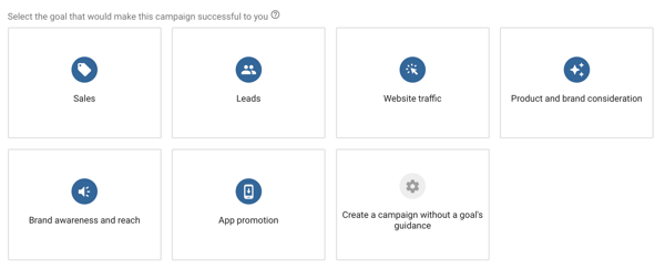Kako postaviti YouTube oglasnu kampanju, korak 4, odaberite cilj YouTube oglasa, opcije cilja kampanje