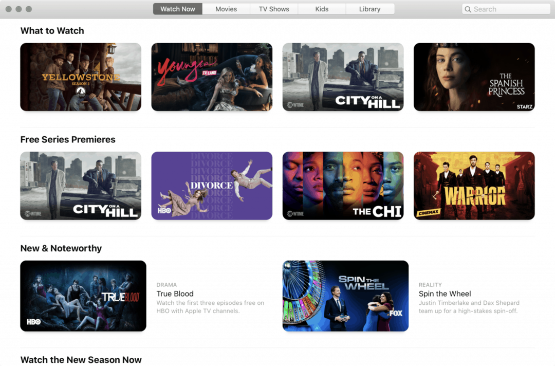 Aplikacija Apple TV na MacOS Catalina