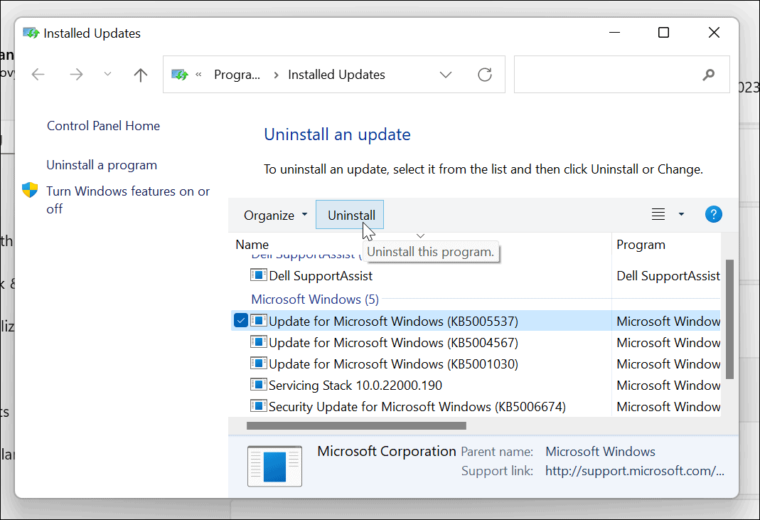 deinstalirajte kumulativno ažuriranje za Windows 11
