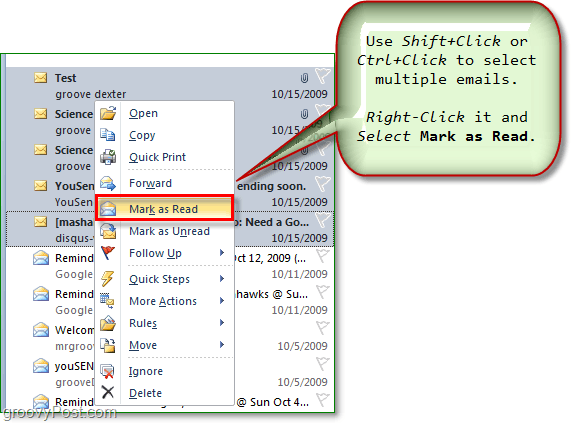 odaberite više poruka e-pošte i označite više poruka e-pošte kao pročitane ili nepročitane u programu Outlook Office 2010