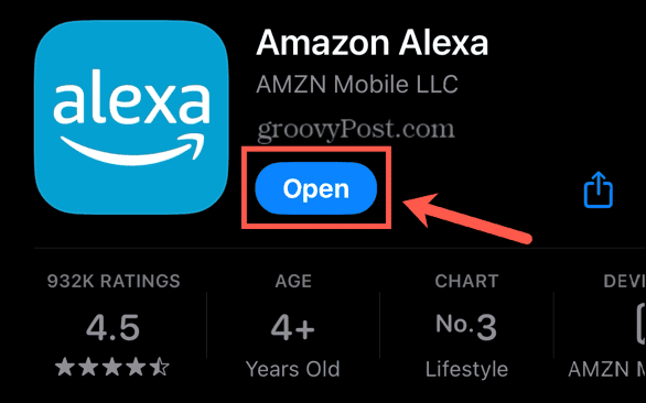 gumb za otvaranje aplikacije Alexa