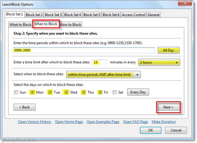 konfiguriranje kada se blok leechblock blokira
