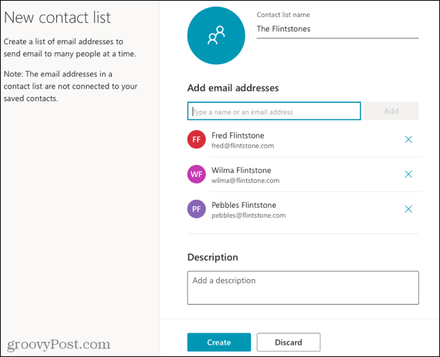 Postavljanje novog popisa kontakata u programu Outlook