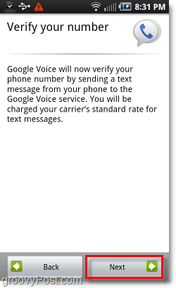 Google Voice na Android Mobile Config Verify Number