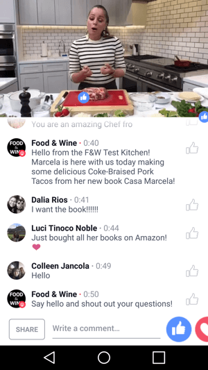 Food & Wine predstavlja chefa Marcelu Valladolid u zajedničkom marketinškom prijenosu na Facebooku koji koristi objema stranama.