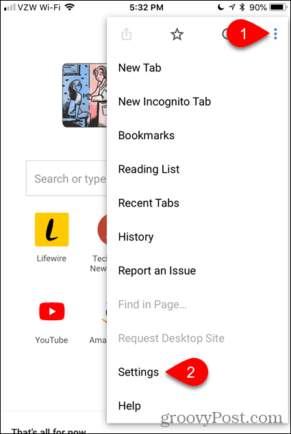 Dodirnite Postavke u Chromeu za iOS
