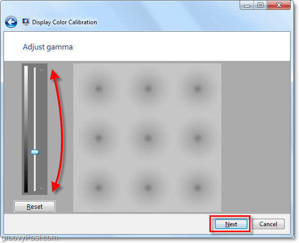 pomičite trake za pomicanje gama prema gore i dolje da biste odgovarali slici s prethodne stranice Windows 7