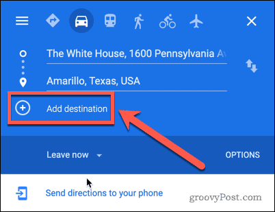 Gumb Google Maps Add Destination (Dodaj odredište)