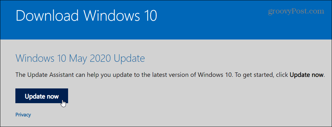 Kako nadograditi na Ažuriranje sustava Windows 10. svibnja 2020. s ažuriranjem pomoćnika