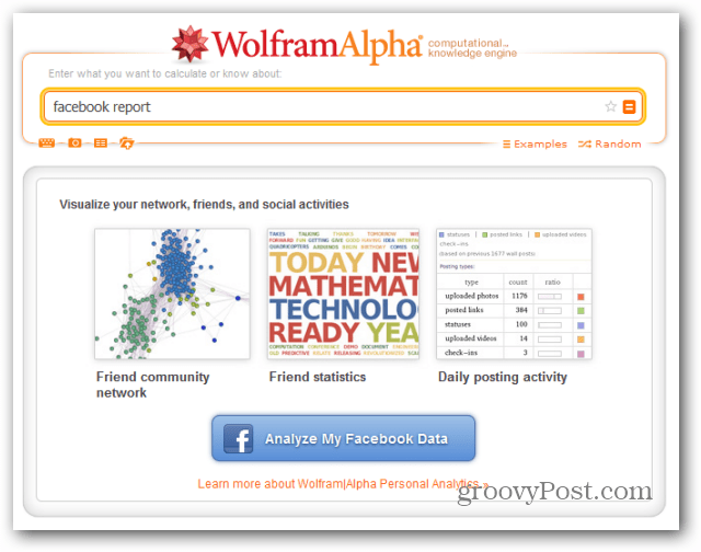 wolfram alfa facebook izvještaj analizirati