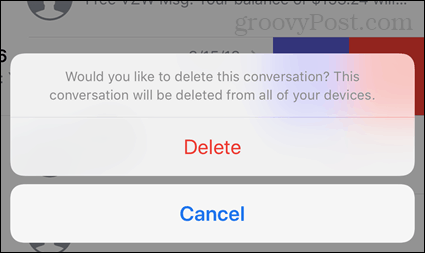 Izbrišite potvrdu razgovora u iOS-u