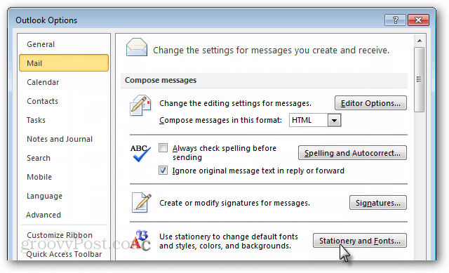 Kako promijeniti zadani font u programu Outlook 2010