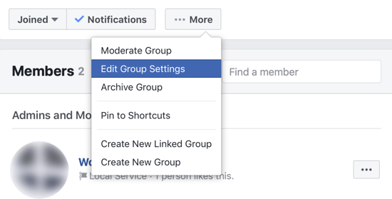 Kako poboljšati zajednicu Facebook grupa, opcija izbornika za uređivanje postavki Facebook grupe