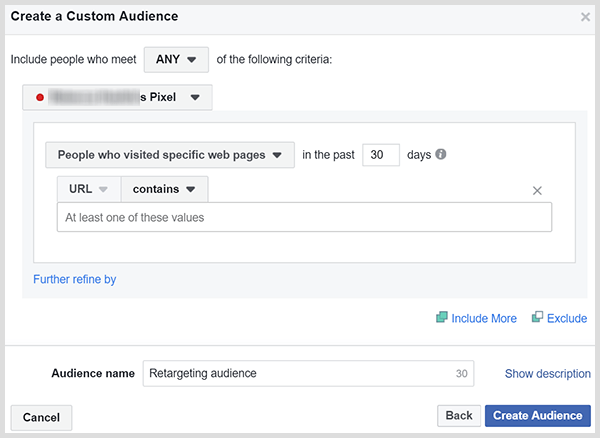 Facebook prilagođena publika može ponovno ciljati ljude koji su posjetili vašu stranicu prodaje ili proizvoda.