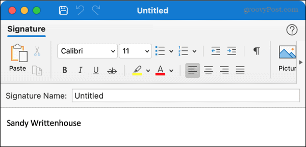 Izradite novi potpis u programu Outlook na Macu