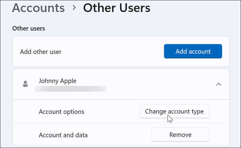 Promijenite vrstu računa u sustavu Windows 11