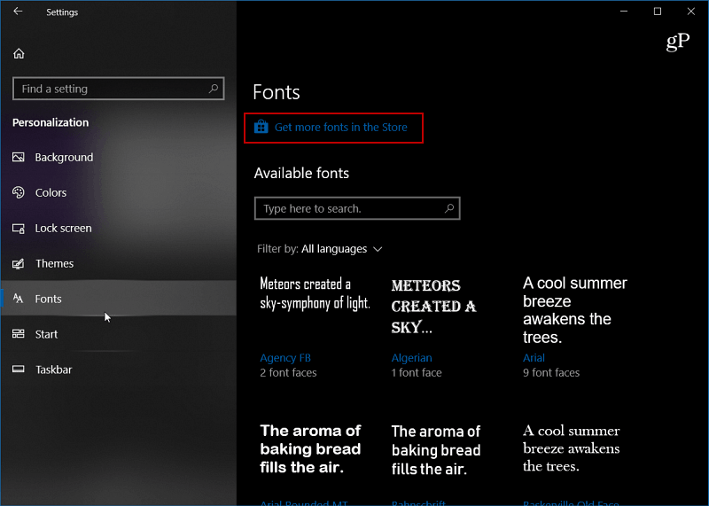 Windows 10-font-postavke