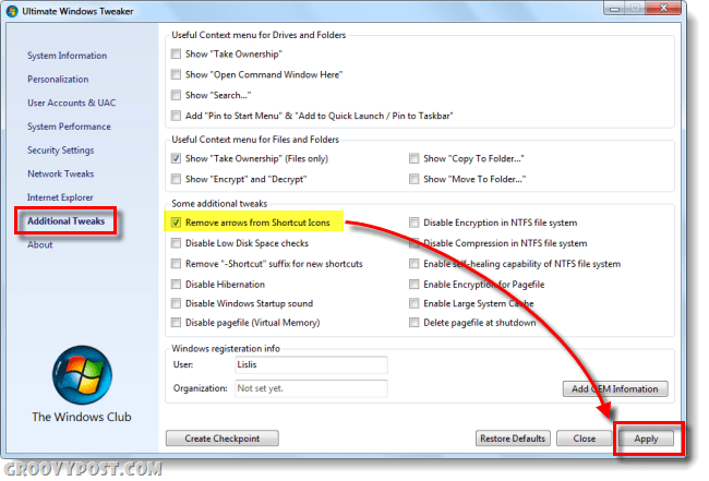 Kako to ukloniti Prekrivanje strelice na ikoni na Windows 7