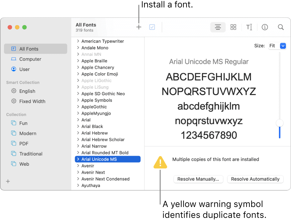 Upozorenje o žutom fontu za Mac