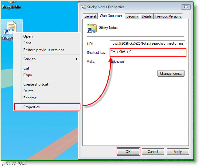 Windows 7 Stvorite novi izbornik za dodjelu tipki za prečace: snimka zaslona