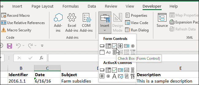 umetni potvrdni okvir programer Excel