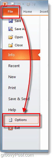 Opcije vrpce datoteka datoteke Powerpoint 2010