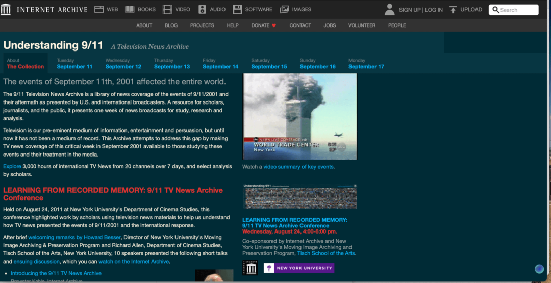 9-11 poseban odjeljak Internet arhiva