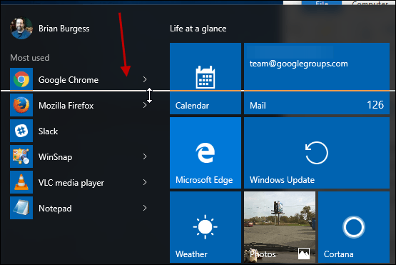 Promjena veličine Windowsa 10 izbornika Start