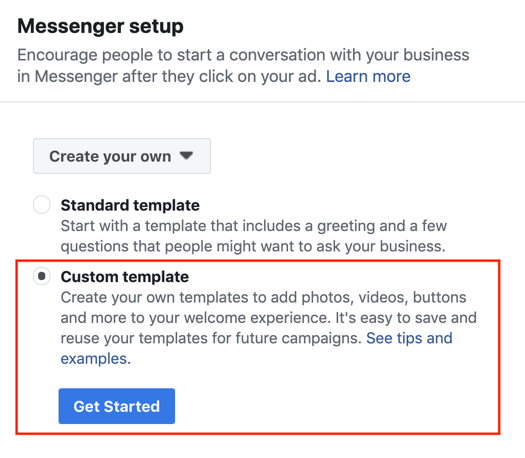 Facebook oglasi za Messenger, korak 3.